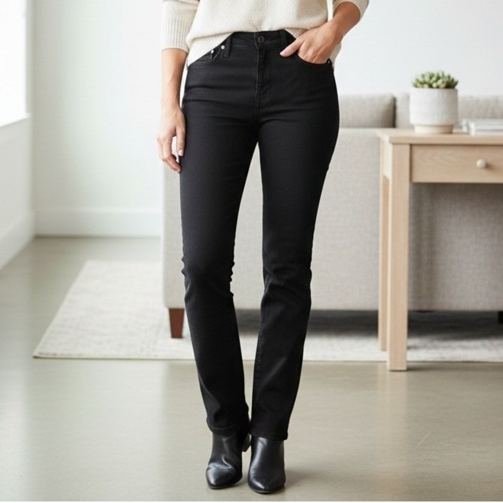 7 For All Mankind Black Denim High-Rise Bootcut Straight‎ Jeans - Size 25